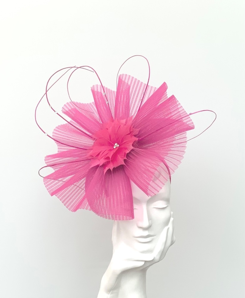 Fuschia Pink Pleated Crin Fascinator Hat
