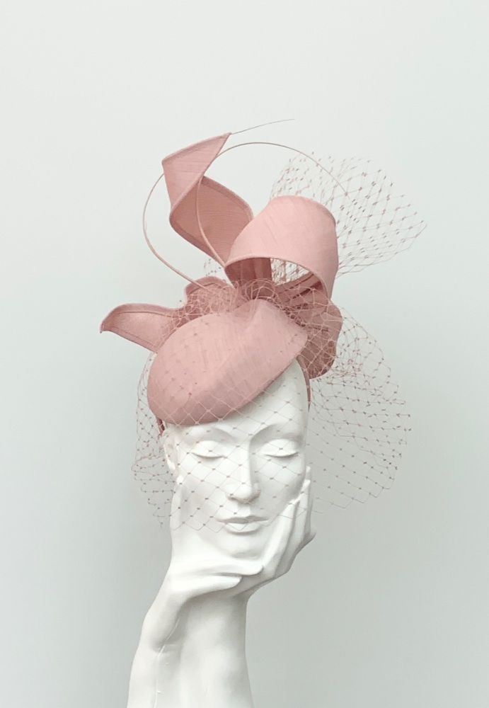 Dusky Pink Veiled Percher Fascinator Hat