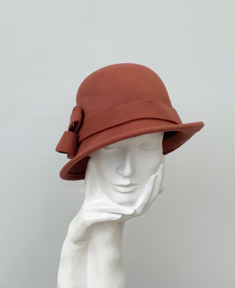 Rust 100% Wool Felt Cloche Hat