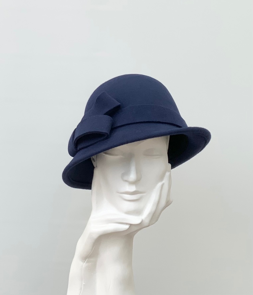 Deep Blue 100% Wool Felt Cloche Hat
