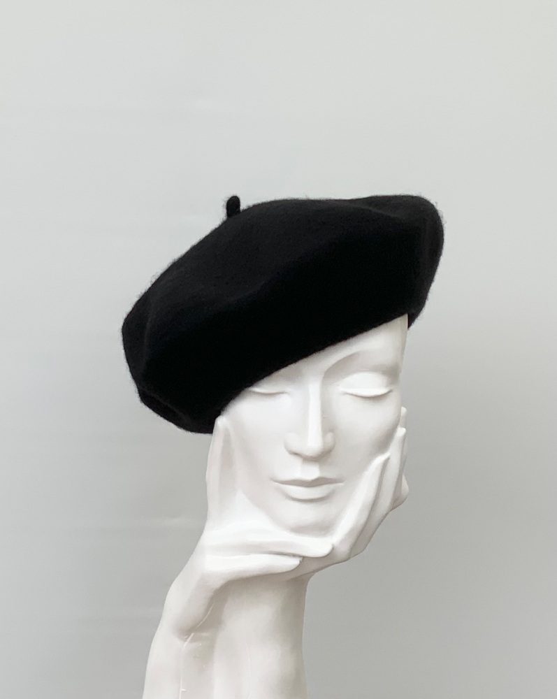 Black 100% Wool Felt Beret Hat
