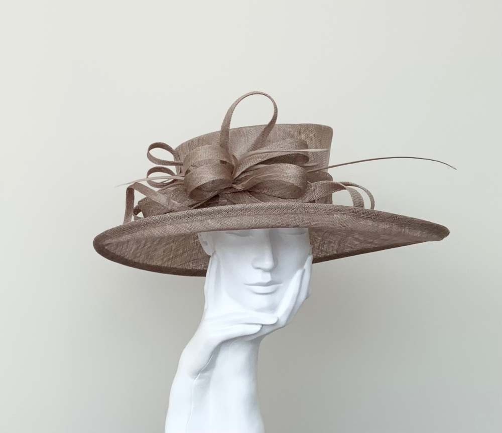 DAMAGED BUT WEARABLE. NO RETURN - Taupe Wedding Occasion Hat