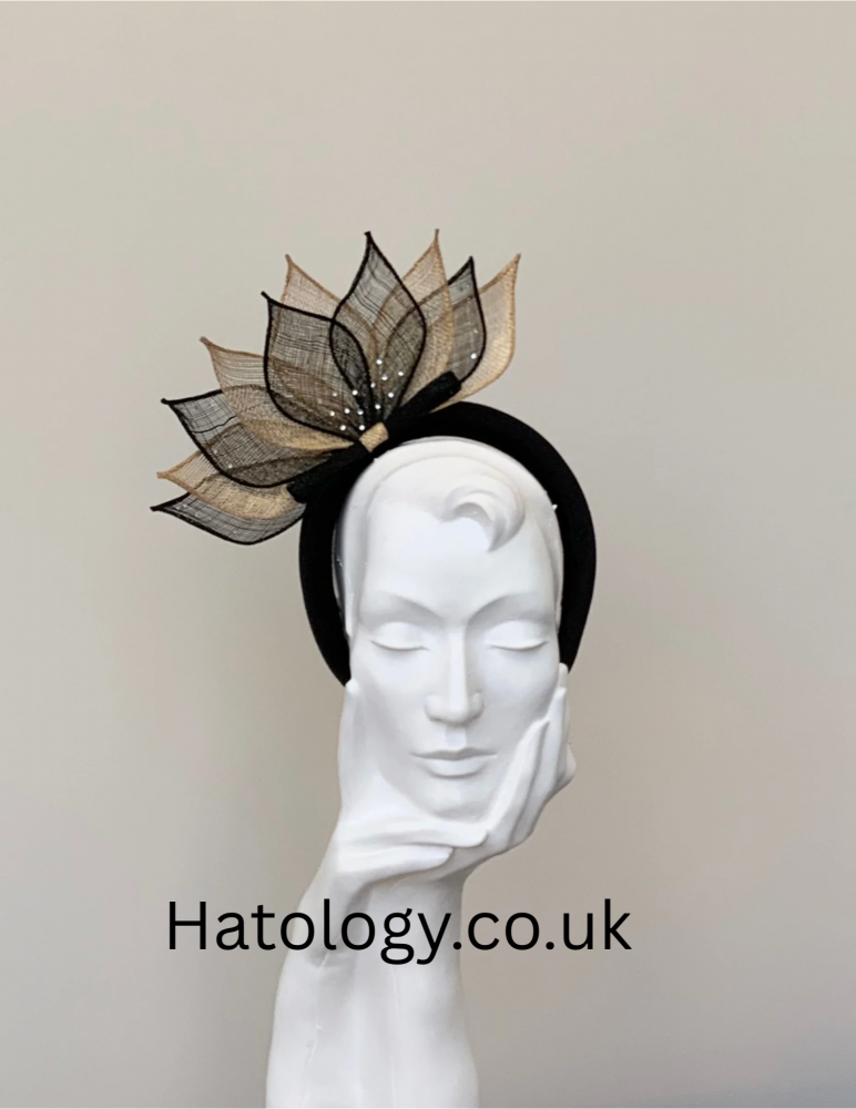 Black & Sparkly Gold Leaf Halo Headpiece Fascinator