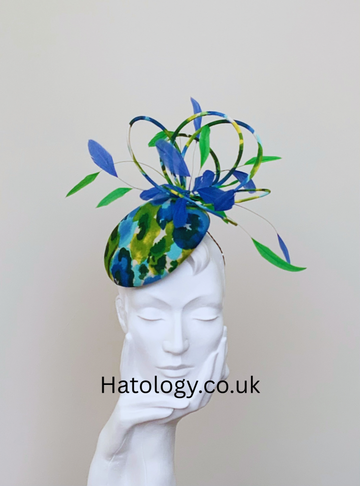 Royal Blue and Emerald Green Loops and Feathers Fascinator