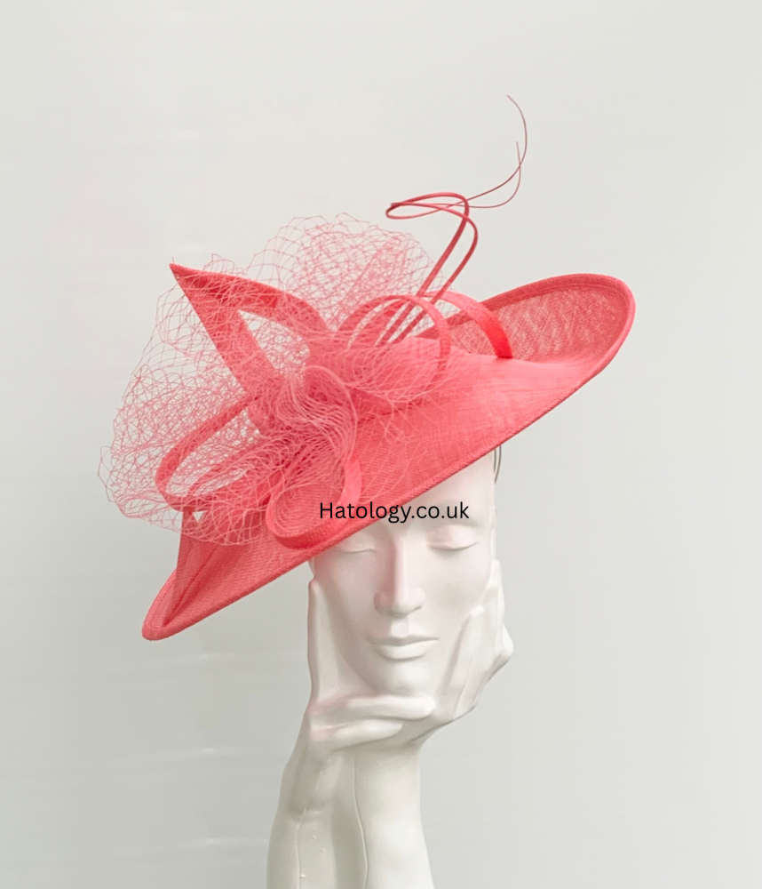Bright Coral Orange Netted Cloud Hatinator Fascinator