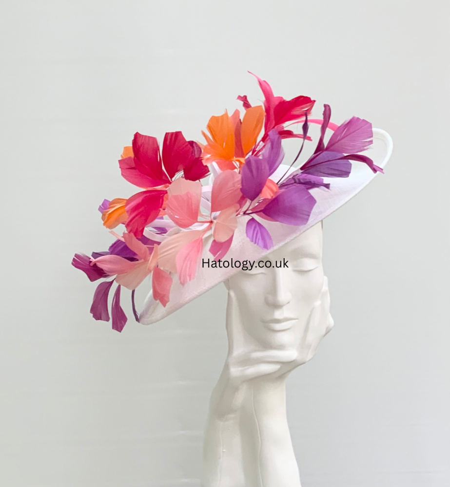 White Multi Colour Feather Explosion Hatinator Fascinator