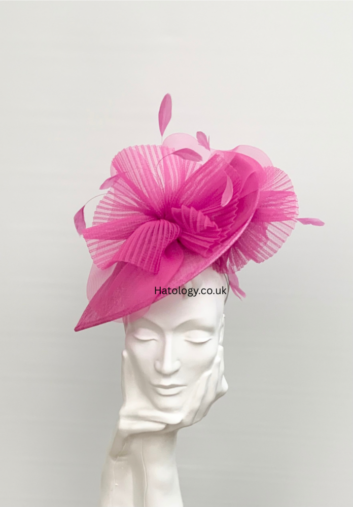 Rose Pink Pleated Crin Cloud Saucer Fascinator