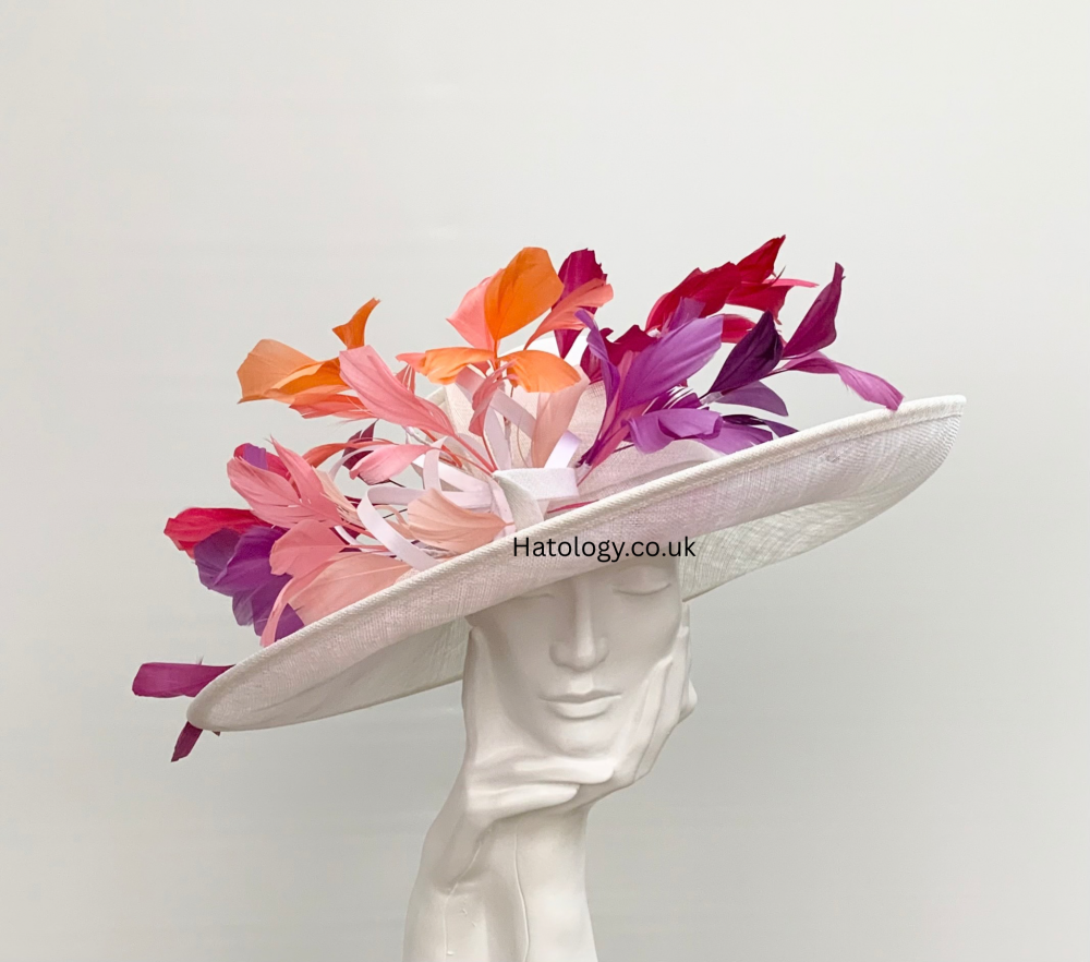 White with Coral, Orange, Pinks, Purples, Reds Mix Very Large Hat