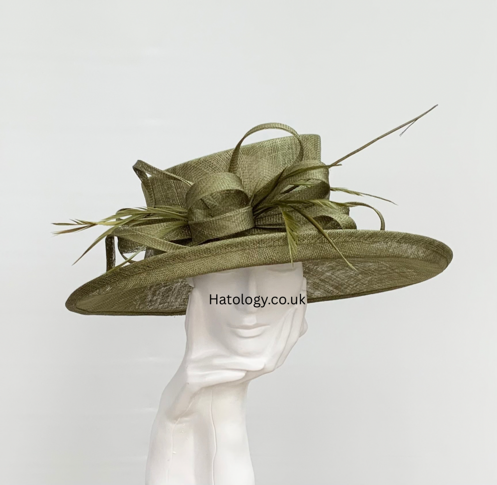Olive Green Large Wedding Occasion Hat