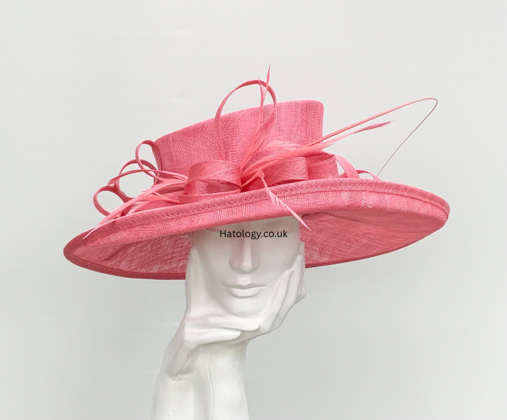 Coral Pink Large Wedding Occasion Hat