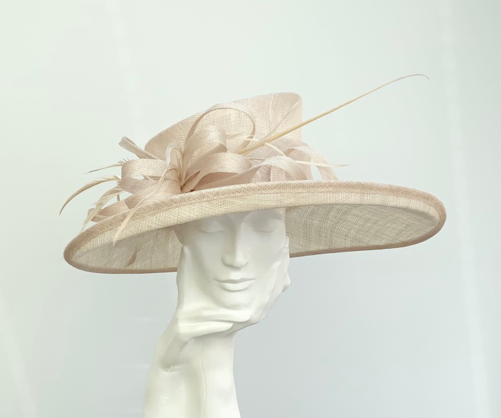 Pale Beige Nude Large Wedding Occasion Hat