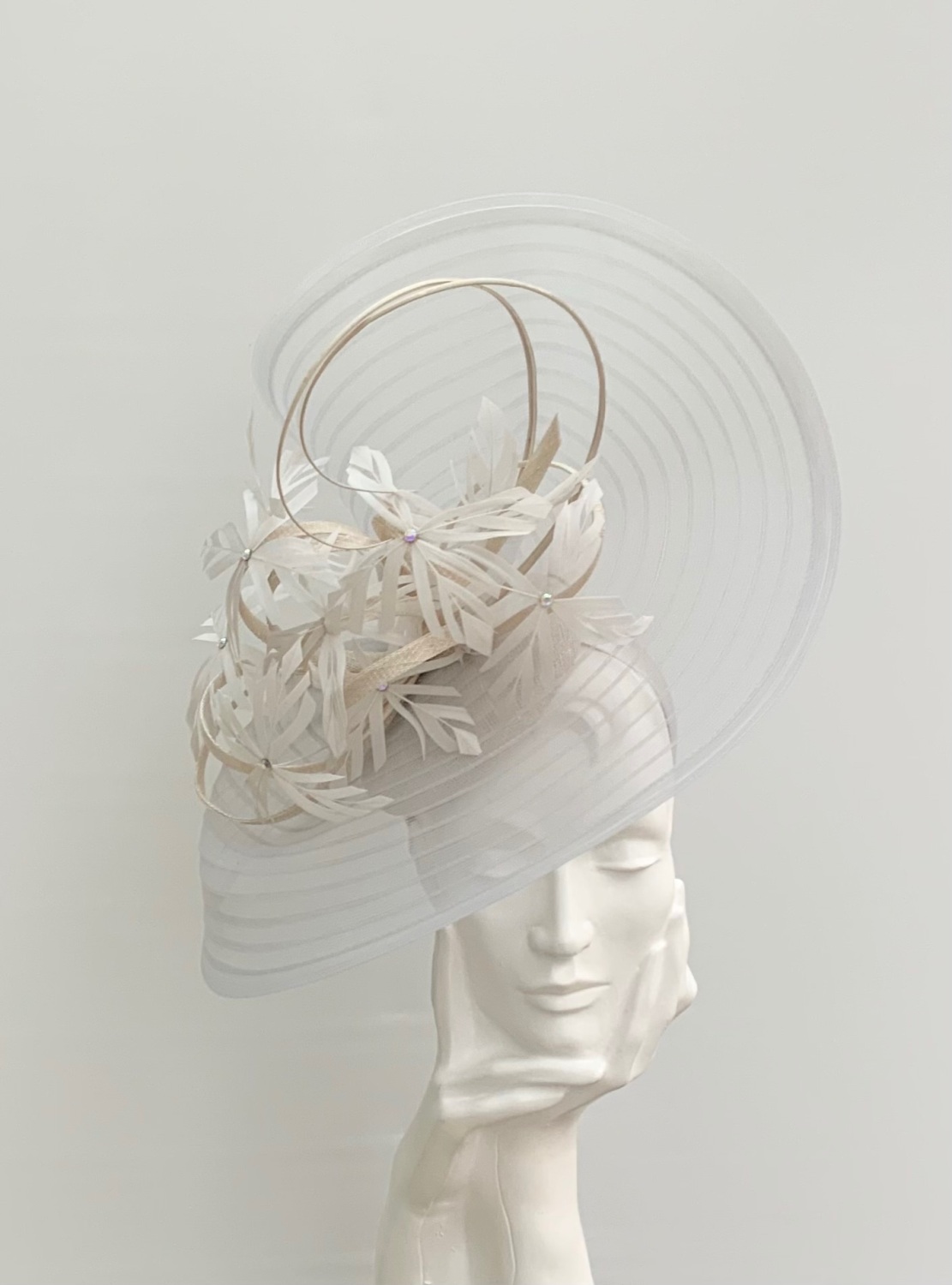 Silver Grey & Stone Beige Crin Disc Large Hatinator Hat