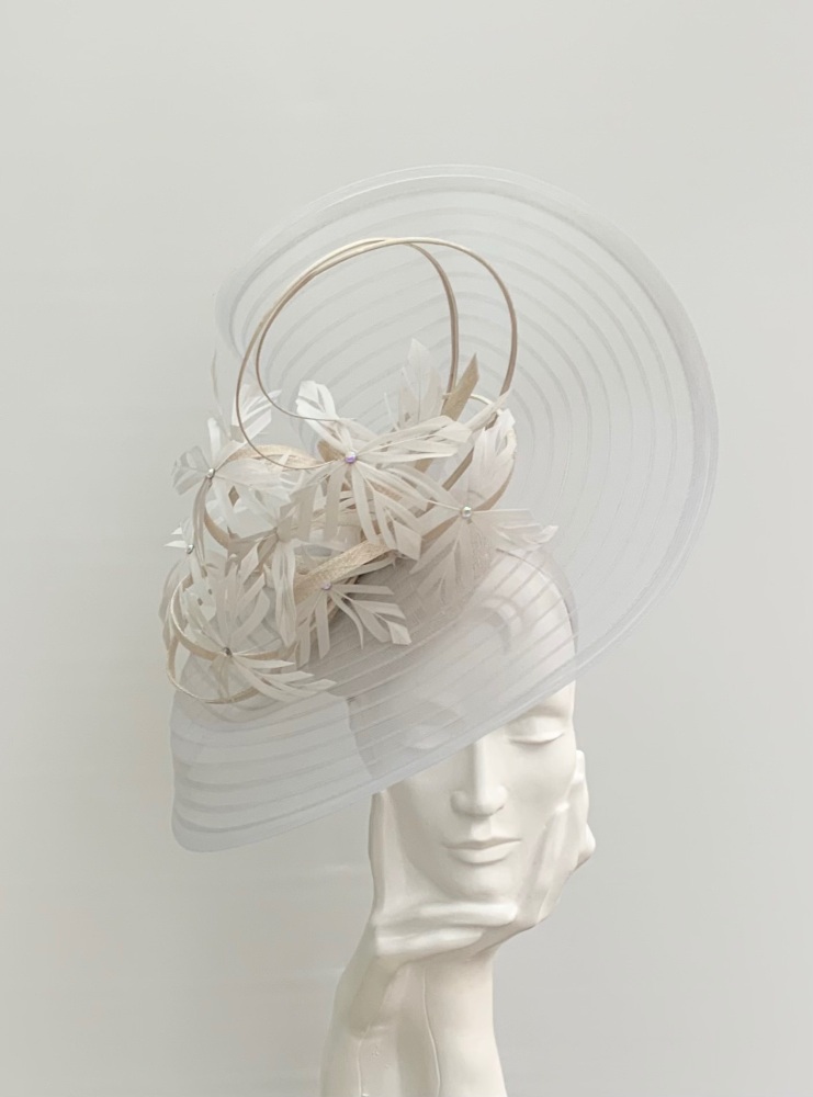 Silver Grey & Oyster Beige Crin Disc Large Hatinator Hat