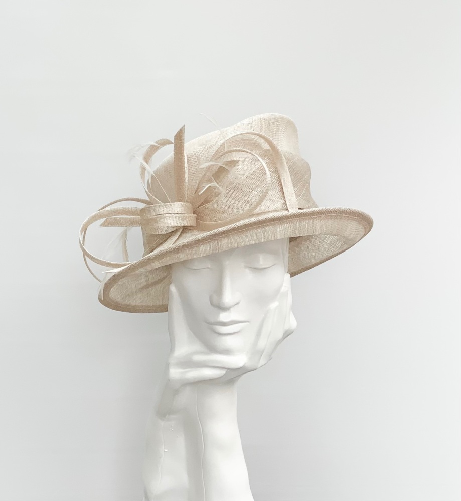 Beige Short Brim Wedding Occasion Hat