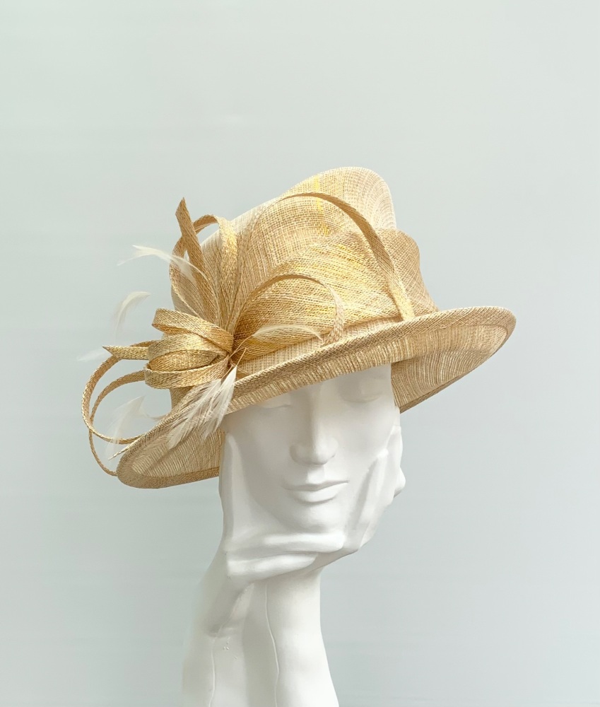 Metallic (sparkly) Gold Short Brim Wedding Occasion Hat