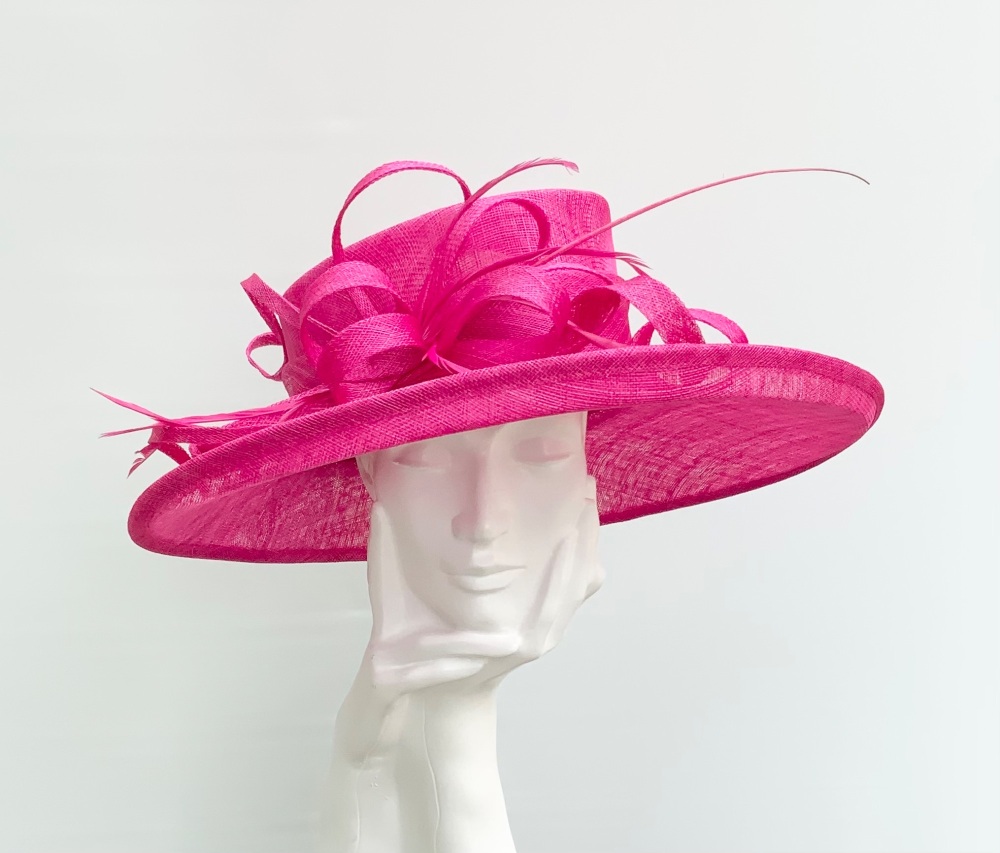 Bright Raspberry Pink Large Wedding Occasion Hat