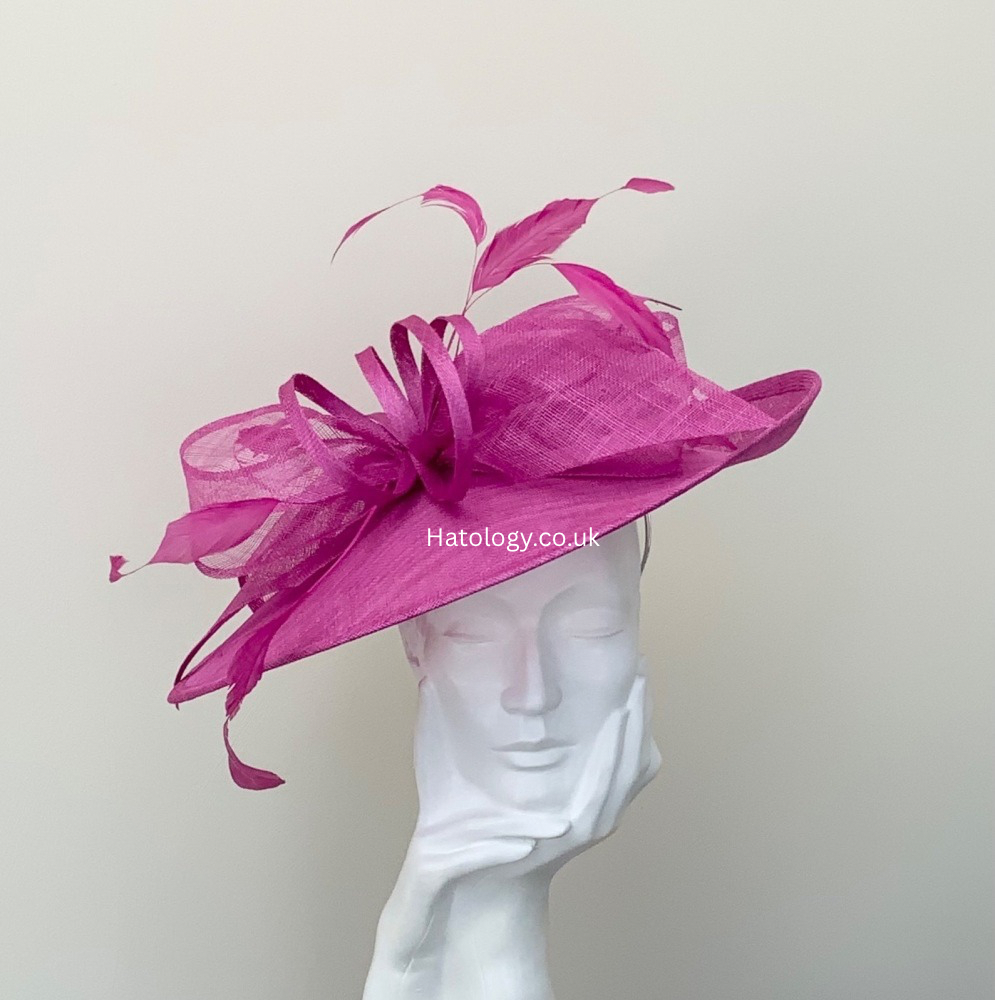 Fuschia Pink Medium Size Hatinator with Bow and Feathers