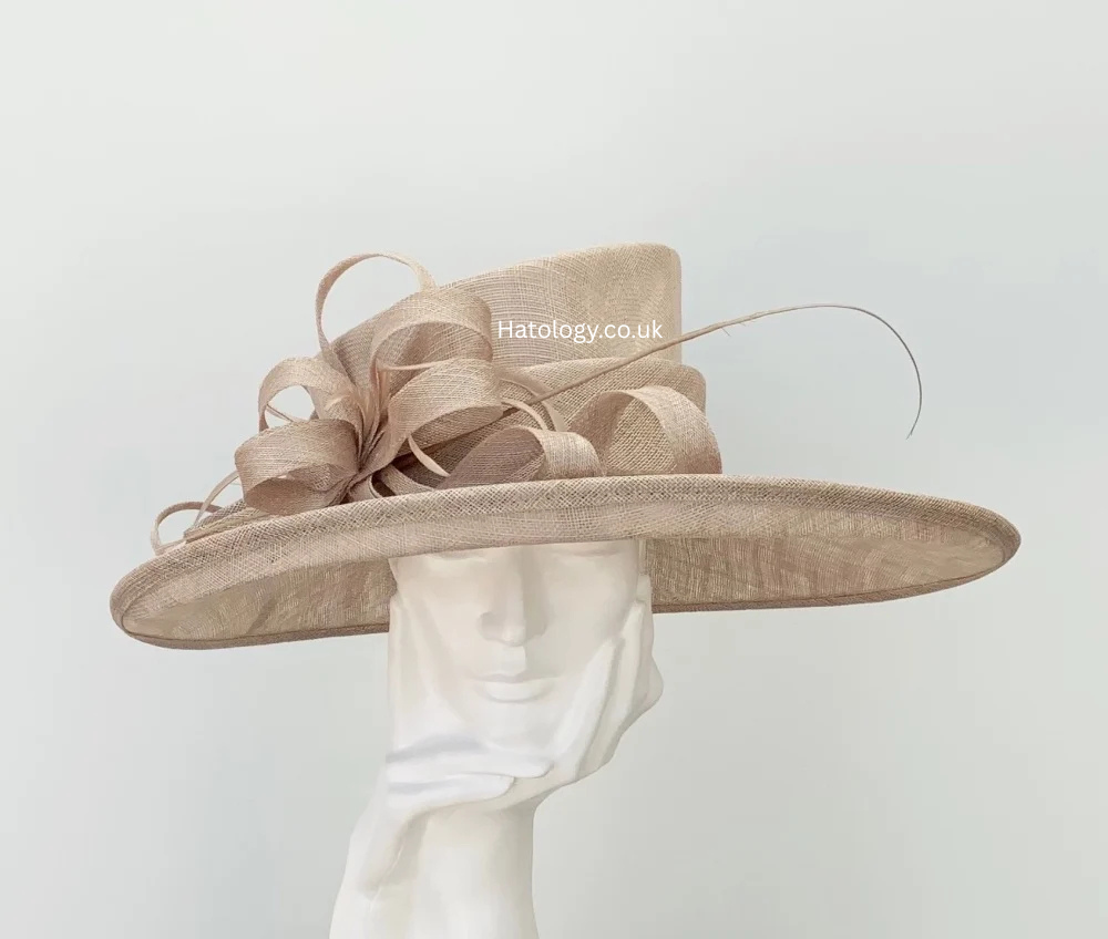 Taupe Brown Large Wedding Occasion Hat