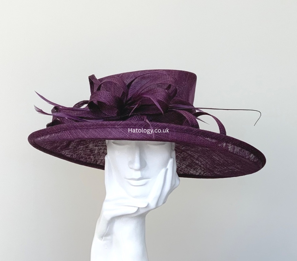 Blackcurrant Purple Dark Purple Large Wedding Occasion Hat