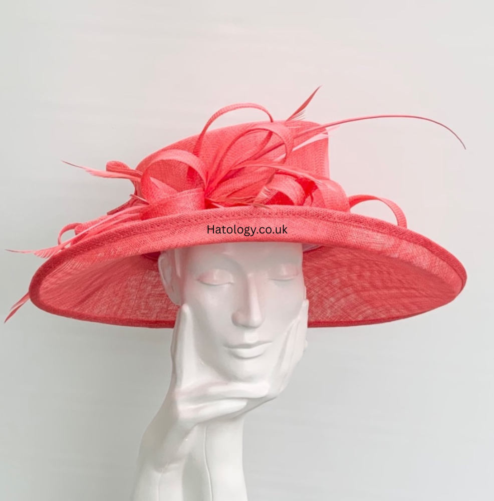 Bright Coral Orange Large Wedding Occasion Hat