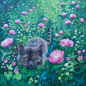 Prowling In Peonies- PRINT