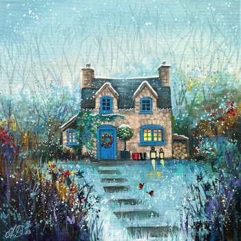 Christmas Cottage- Original Painting -ON SALE