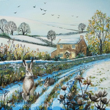Foraging Hares- ORIGINAL PAINTING