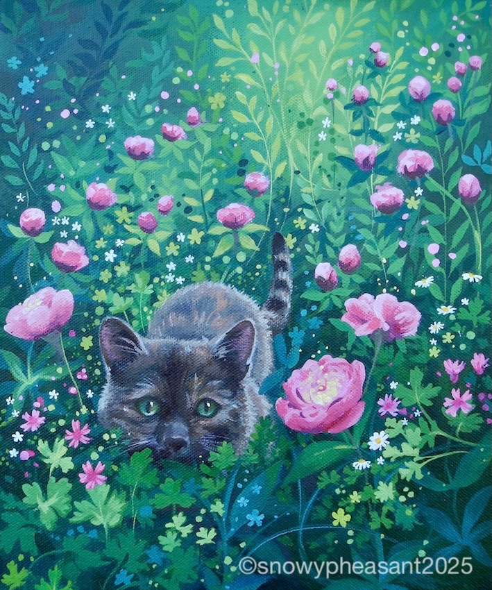 Prowling In Peonies- ORIGINAL PAINTING