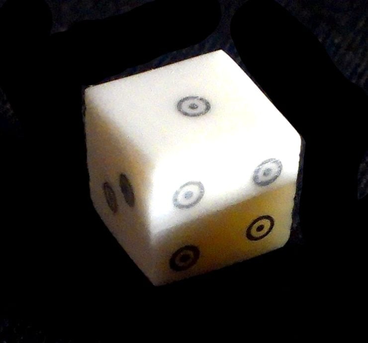 Ring-and-dot style bone dice from The Historic Games Shop