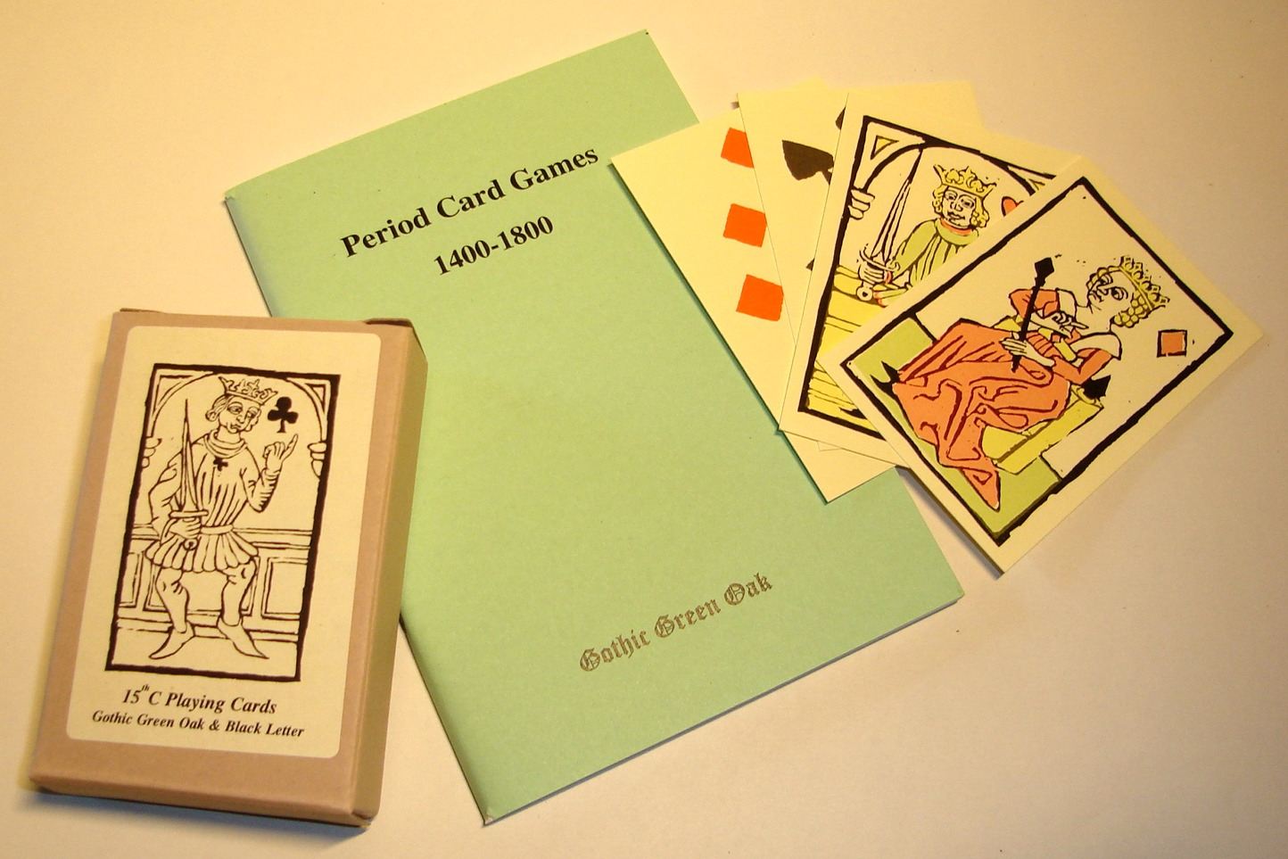 Reproduction C15th playing cards and rule book by Gothic Green Oak