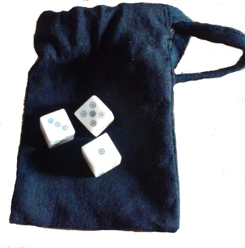 Medieval dice-games set - three ring-and-dot bone dice