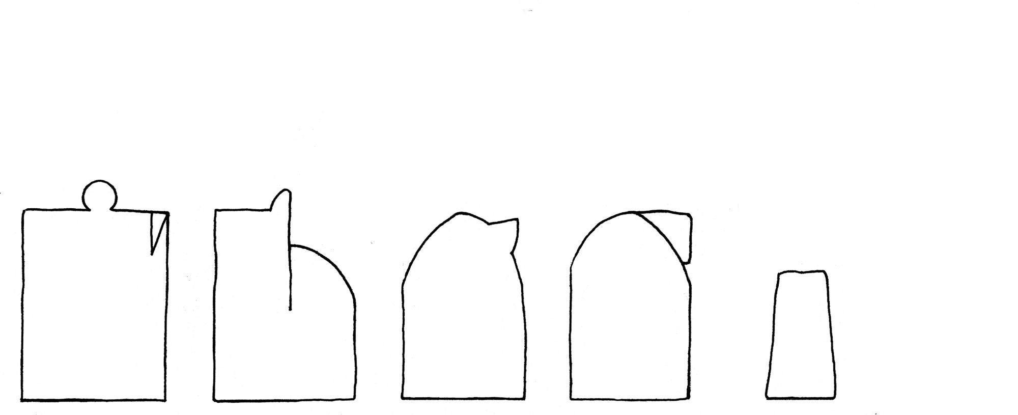 Early medieval chess set - interpretive diagram, viewed from the side