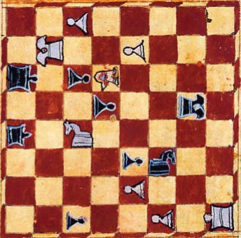 Detail of chess board and pieces from the Alfonso manuscript