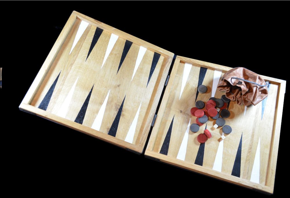 Reproduction seventeenth century-style backgammon board, with painted point