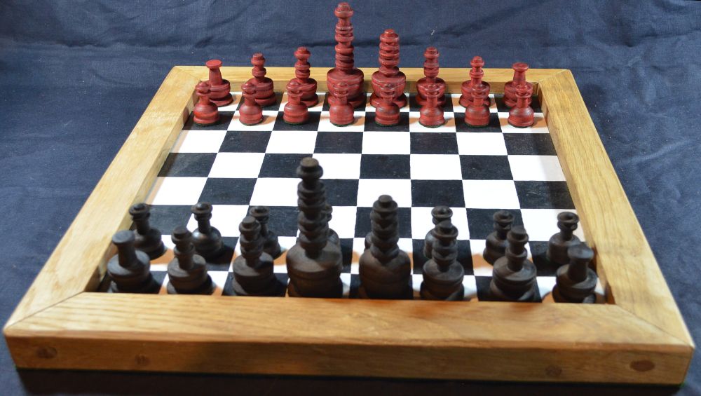 Reproduction eighteenth century French chess set shown on one of our our pa