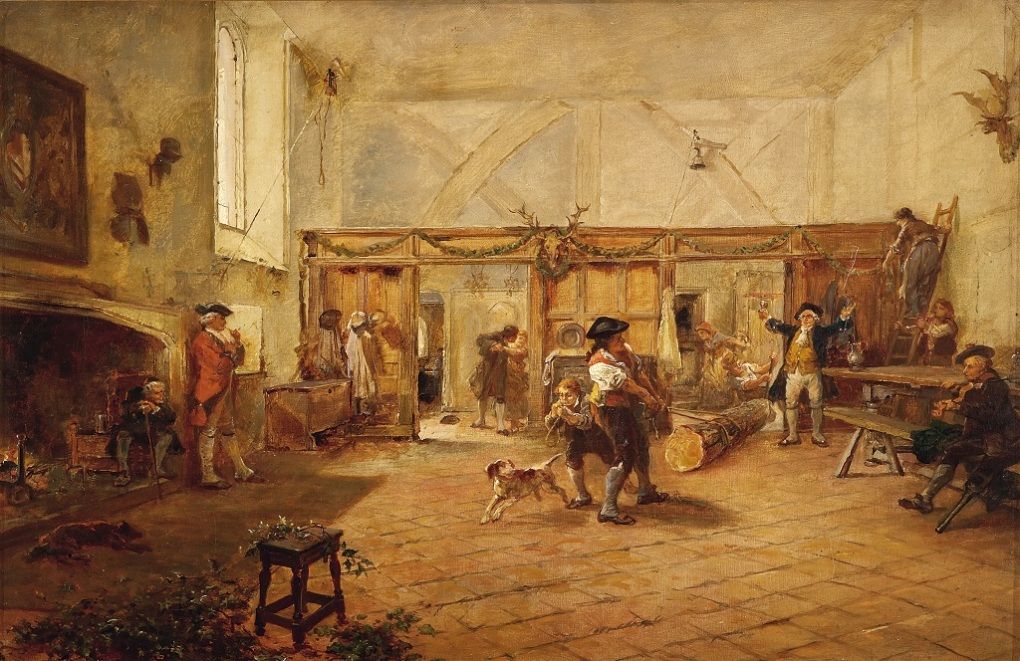 Robert Alexander Hillingford (1825-1904); painting of the Yule Log being brought in at Hever Castle