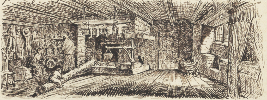 Yule log in a farmhouse  in Gotland, Sweden; Pehr Arvid SÃ¤ve (1811â€”1887)