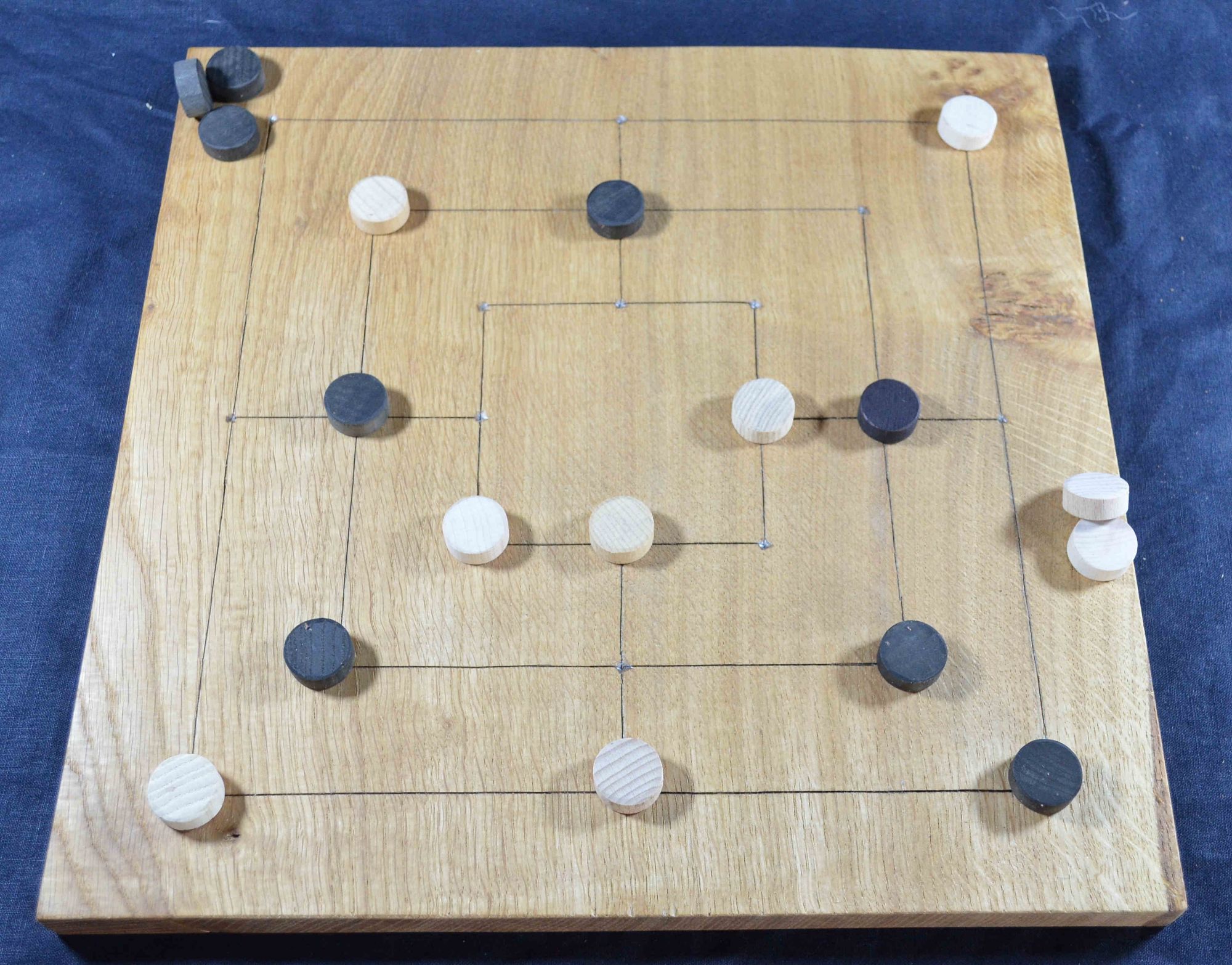 Reconstruction of Gokstad game board â€“ Nine Menâ€™s Morris side