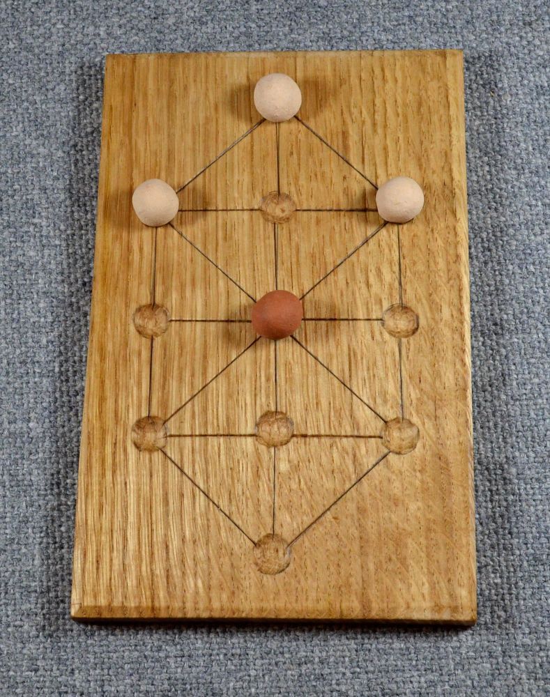 Hare or Soldiers’ game - oak board with ceramic playing pieces