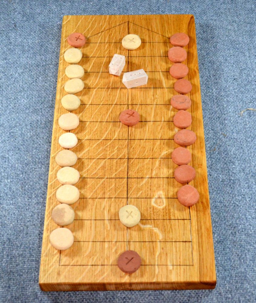 The Game with No Name - oak board with fired clay playing pieces
