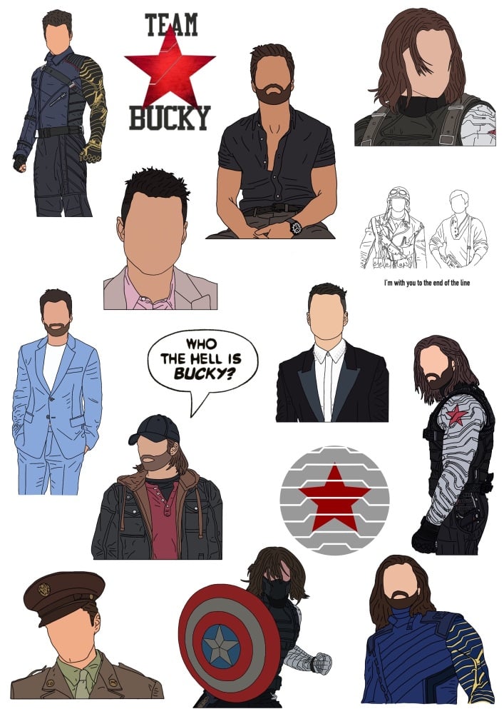 Bucky Barnes & Sebastian Stan Sticker Pack