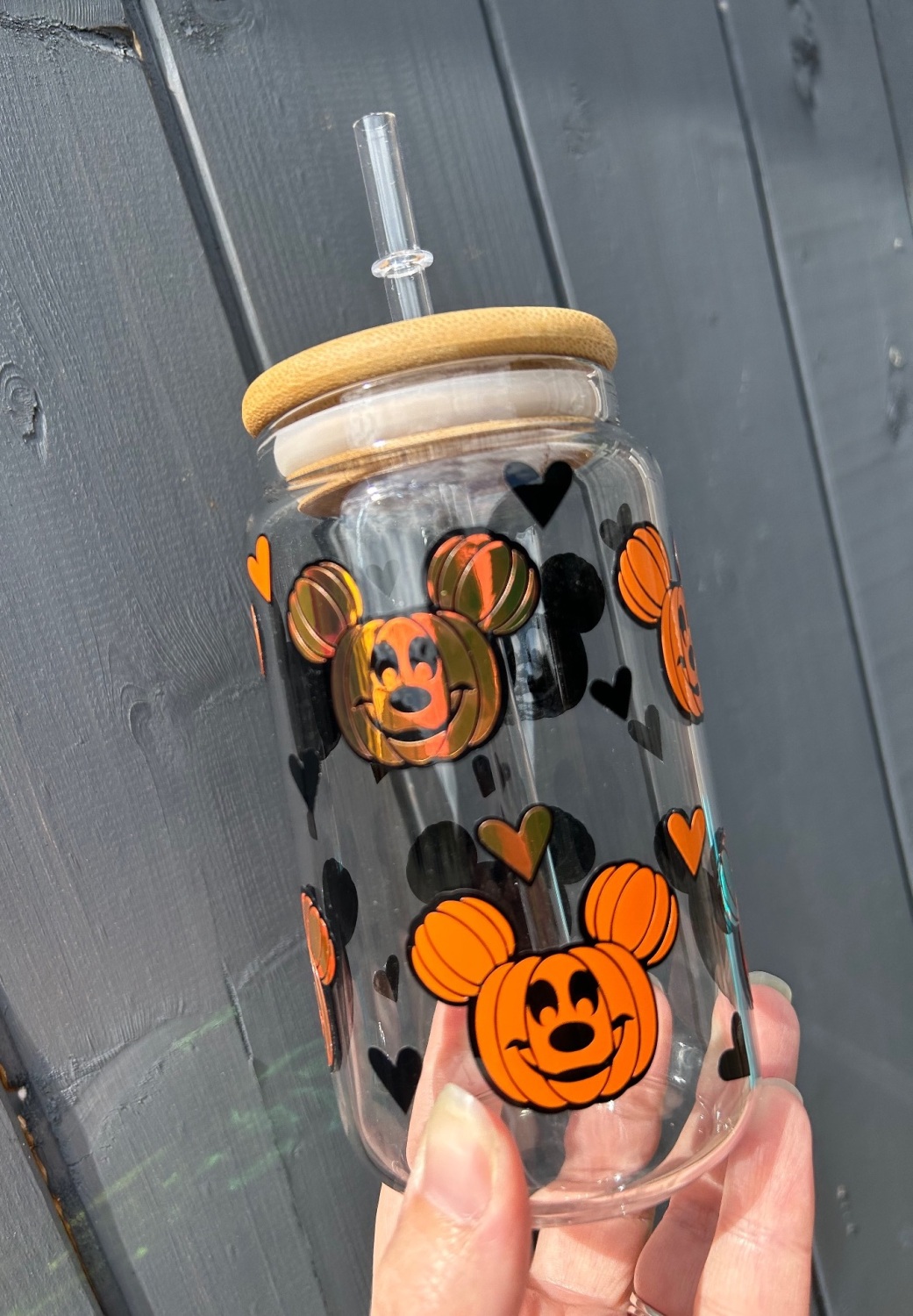 Pumpkin Mickey Glass Can