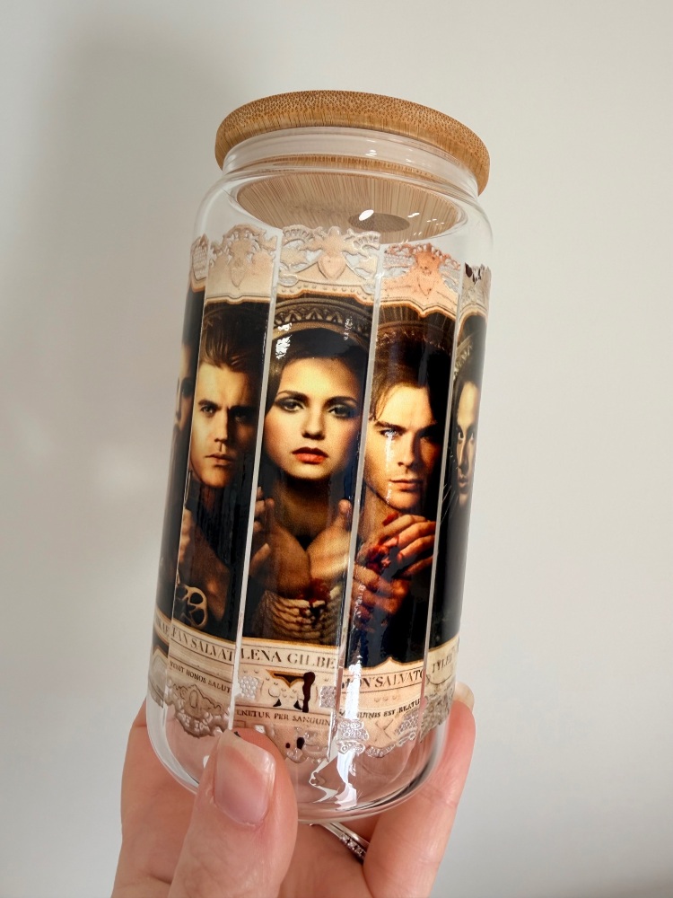 Vampire Diaries Cast 16oz Clear Glass Can
