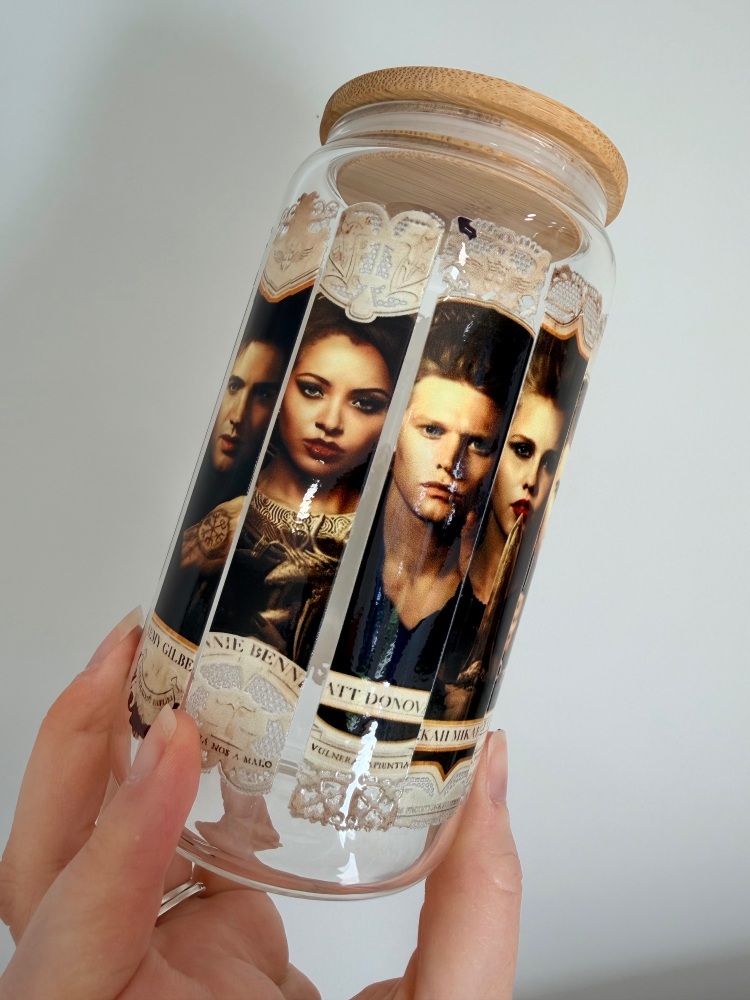 Vampire Diaries Cast 16oz Clear Glass Can