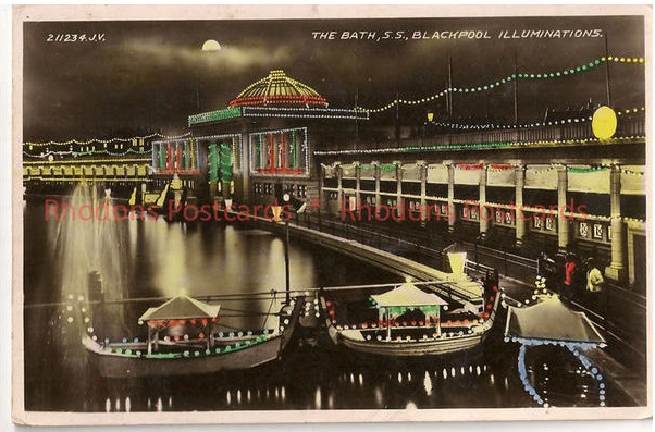 Blackpool Illuminations Postcard:The Bath, South Shore Blackpool | HODGSON