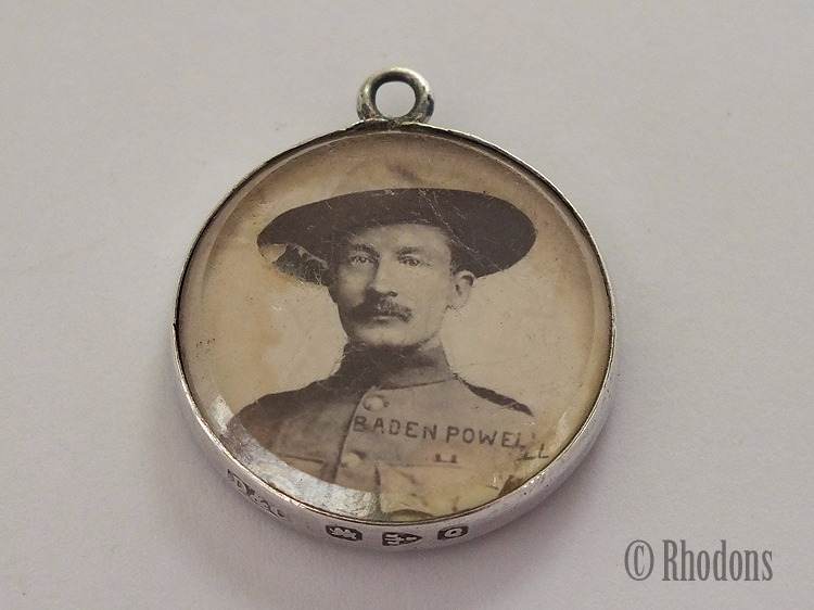 Antique Boer War Silver Necklace Pendant, Baden Powell Photo, 1899