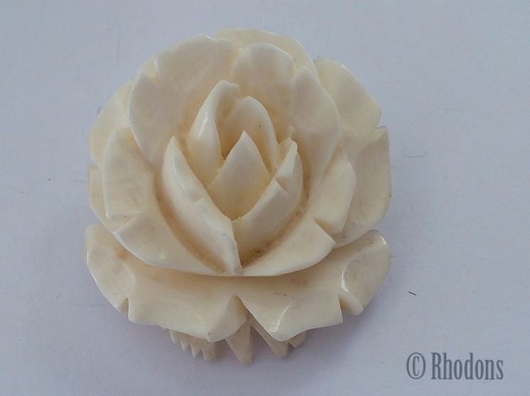 Carved Bone Rose Flower Brooch