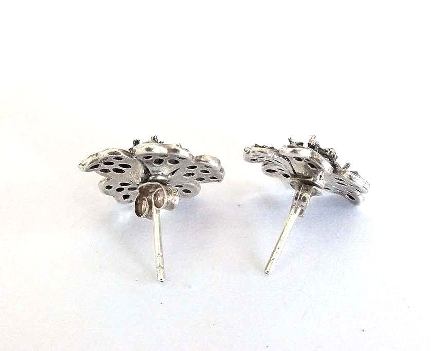 Marcasite and Silver Stud Earrings, 925 Sterling Silver Backed