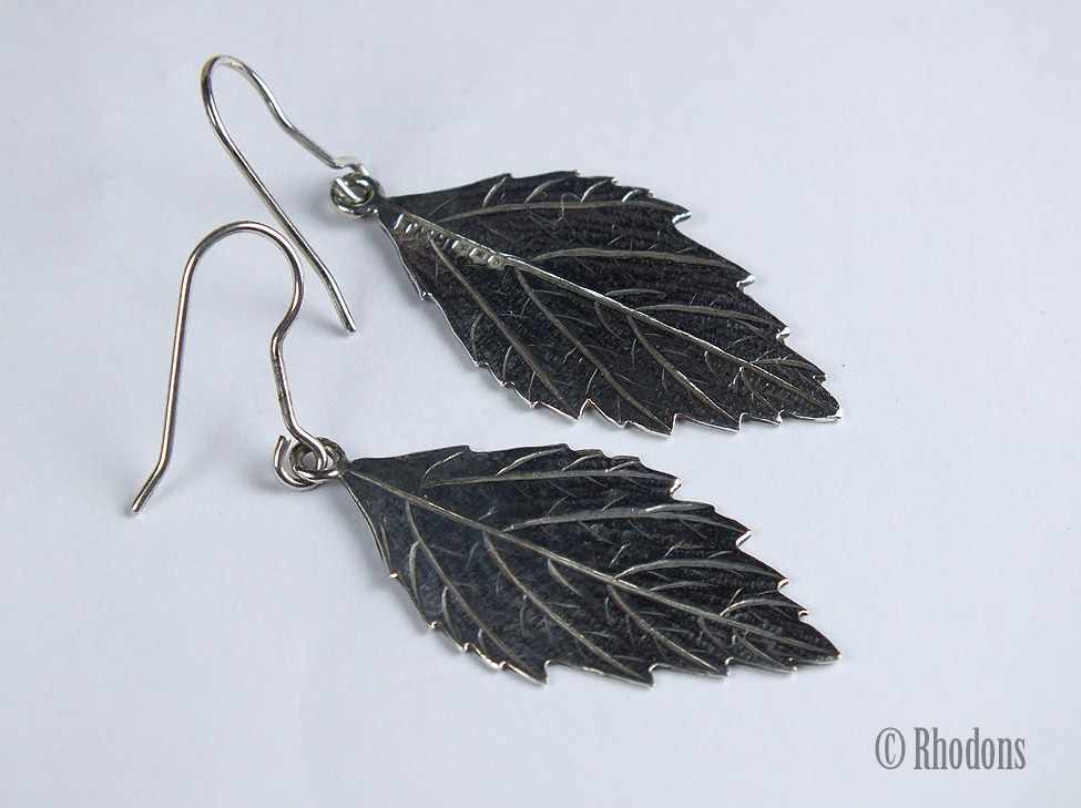 Vintage Sterling Silver Leaf Drop Earrings By Tony Michael Holland, Edinburgh 1992  