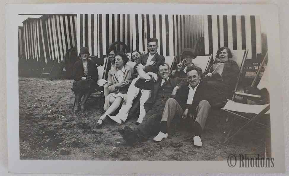 Family Group On Beach, Deck Chairs &  Beach Huts - c1920/30s